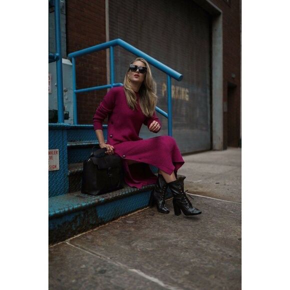 NEW MARA HOFFMAN Sz L FAYRE SWEATER DRESS RIBBED BUTTON MIDI MAXI DRESS - Picture 2 of 10